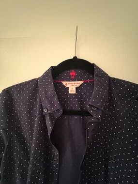 Brooks Brothers Navy Shirt with White Polka Dots